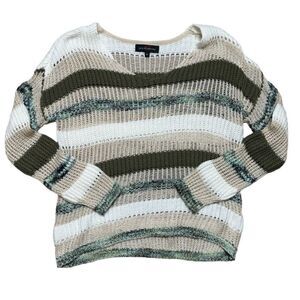 Love At First Find Cream & Green Stripped knit sweater